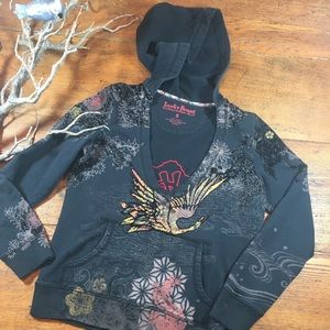 Lucky Brand Black Hoodie Sweatshirt with Multicolor Graphic